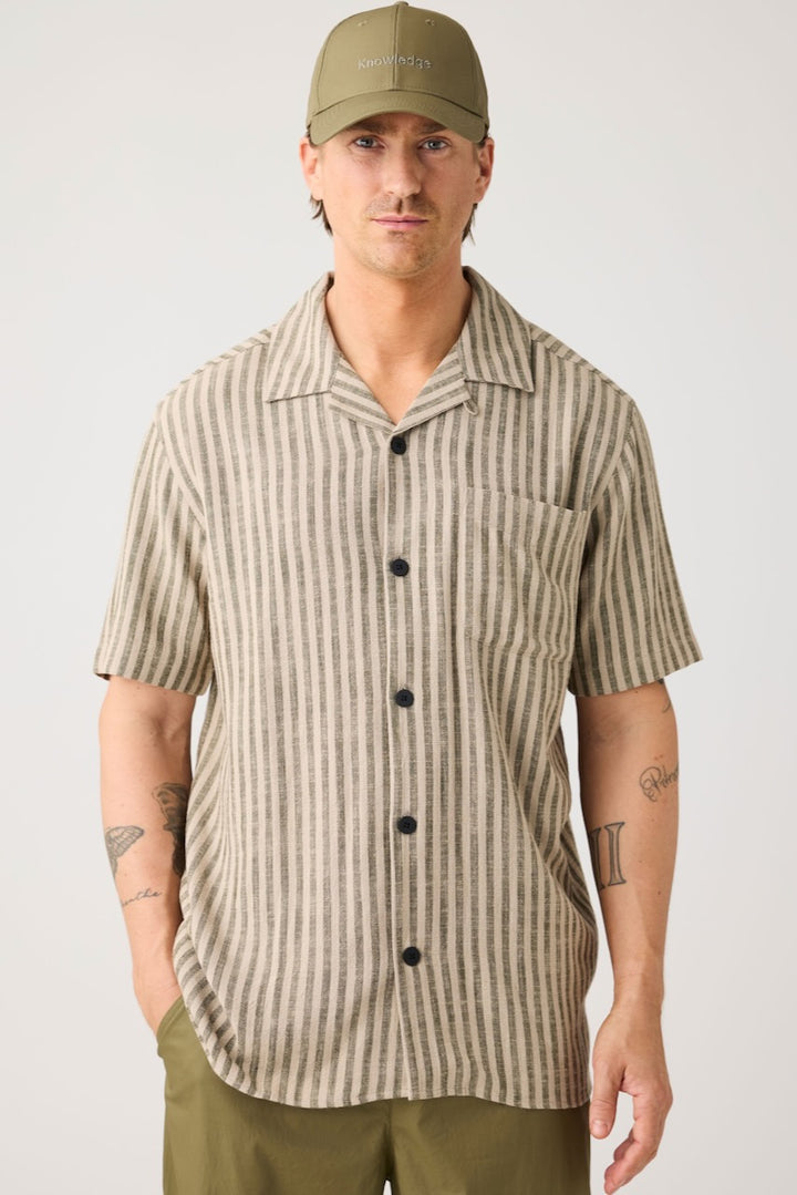 LINEN-MIX Shirt green stripe