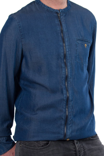 ROBIN  LS Zip-Shirt tencel blue