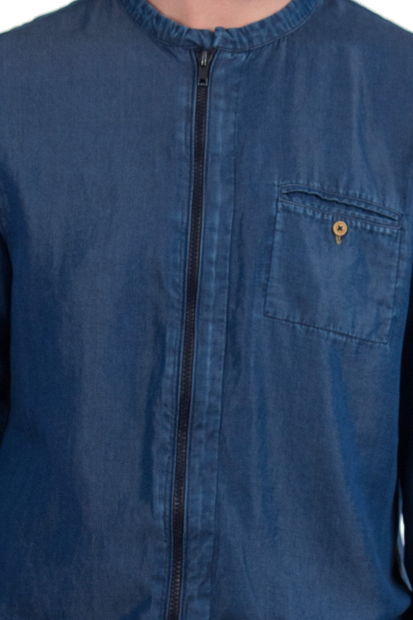 ROBIN  LS Zip-Shirt tencel blue